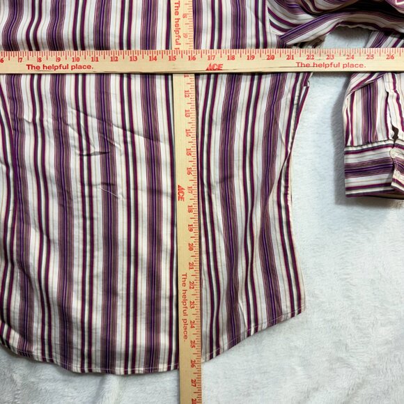 Chicos 2M Bordeaux Striped Purple Buttoned Top Stretch Preppy Office Work Brunch - Picture 6 of 7